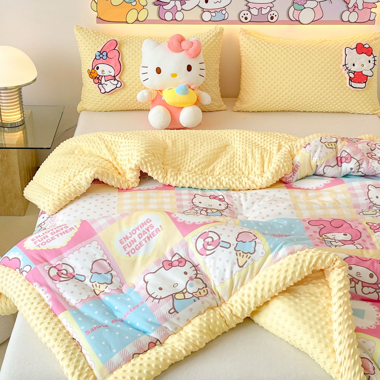 91家纺网 家纺一手货源 找家纺 花满路 2025新款儿童秋冬豆豆被 甜筒美乐蒂