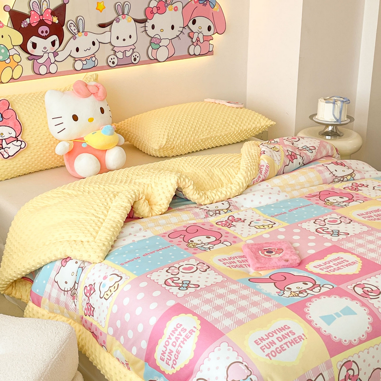 91家纺网 家纺一手货源 找家纺 花满路 2025新款儿童秋冬豆豆被 甜筒美乐蒂