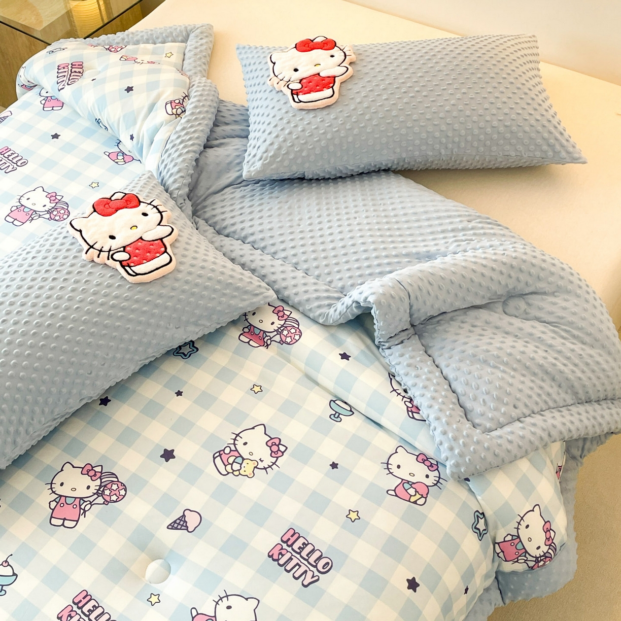 91家纺网 家纺一手货源 找家纺 花满路 2025新款儿童秋冬豆豆被 甜心KT