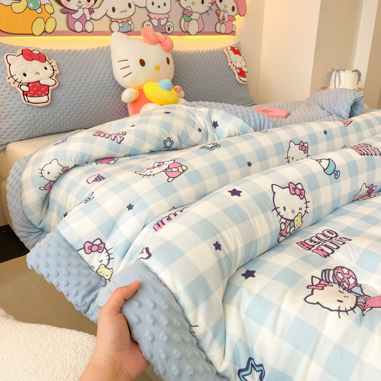 91家纺网 家纺一手货源 找家纺 花满路 2025新款儿童秋冬豆豆被 甜心KT