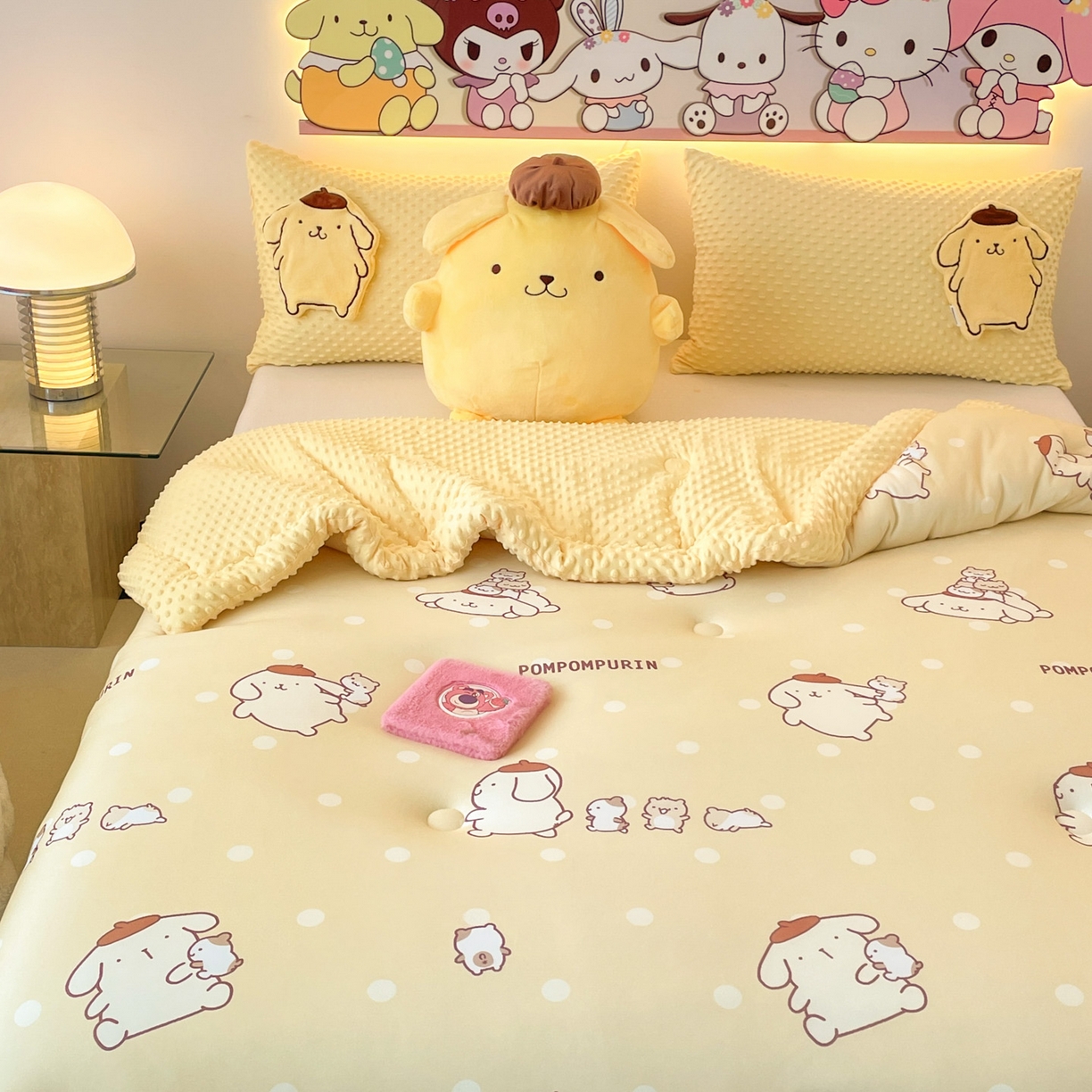 91家纺网 家纺一手货源 找家纺 花满路 2025新款儿童秋冬豆豆被 温暖布丁狗