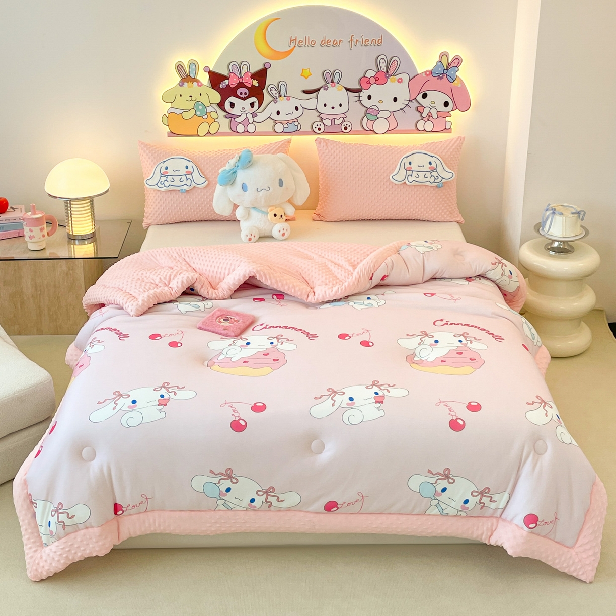 91家纺网 家纺一手货源 找家纺 花满路 2025新款儿童秋冬豆豆被 樱桃大耳狗