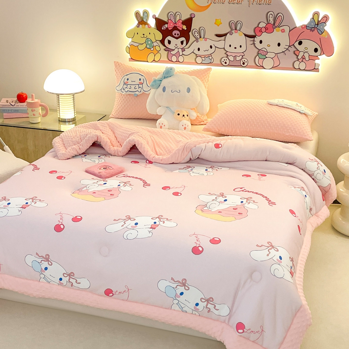 91家纺网 家纺一手货源 找家纺 花满路 2025新款儿童秋冬豆豆被 樱桃大耳狗