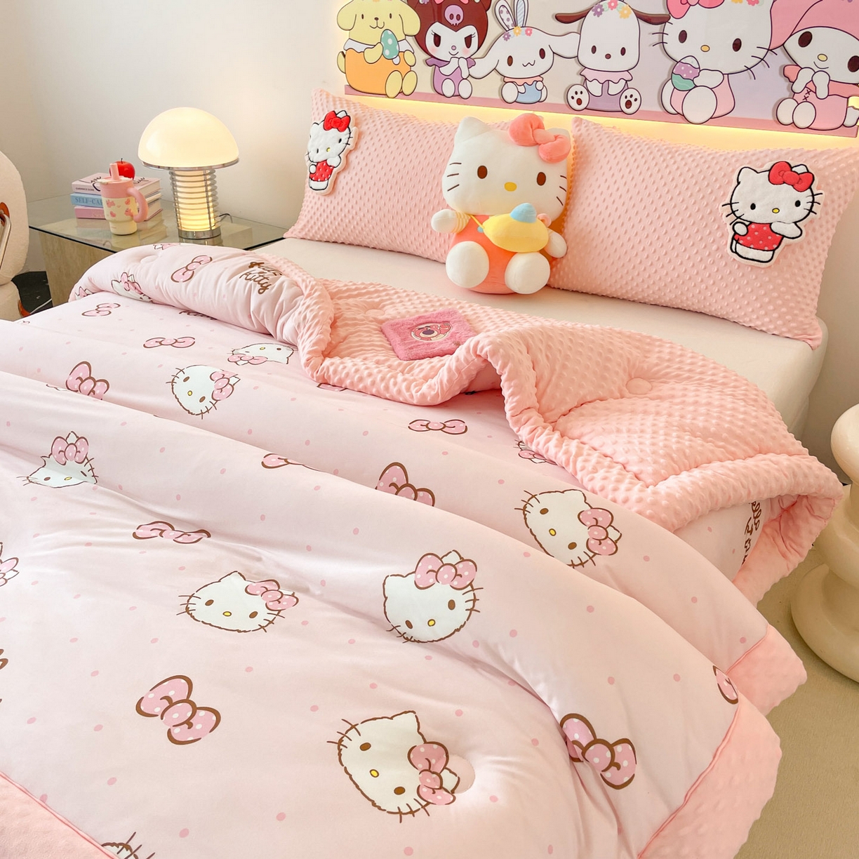 91家纺网 家纺一手货源 找家纺 花满路 2025新款儿童秋冬豆豆被 kitty公主