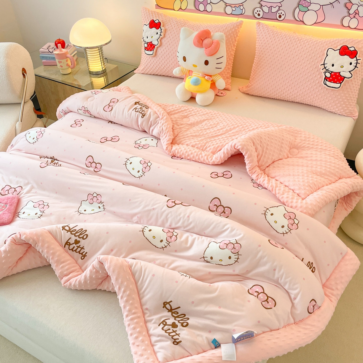 91家纺网 家纺一手货源 找家纺 花满路 2025新款儿童秋冬豆豆被 kitty公主