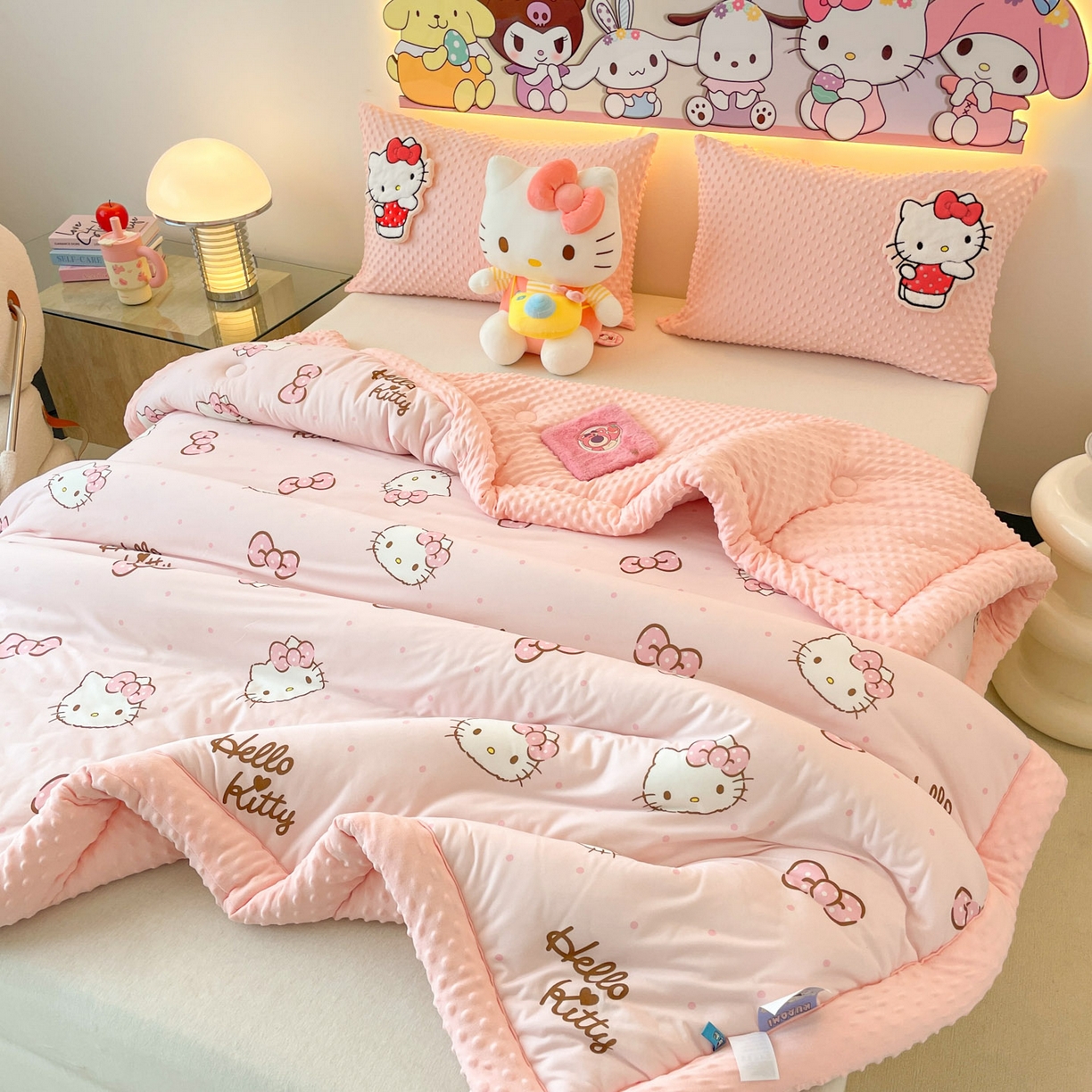 91家纺网 家纺一手货源 找家纺 花满路 2025新款儿童秋冬豆豆被 kitty公主