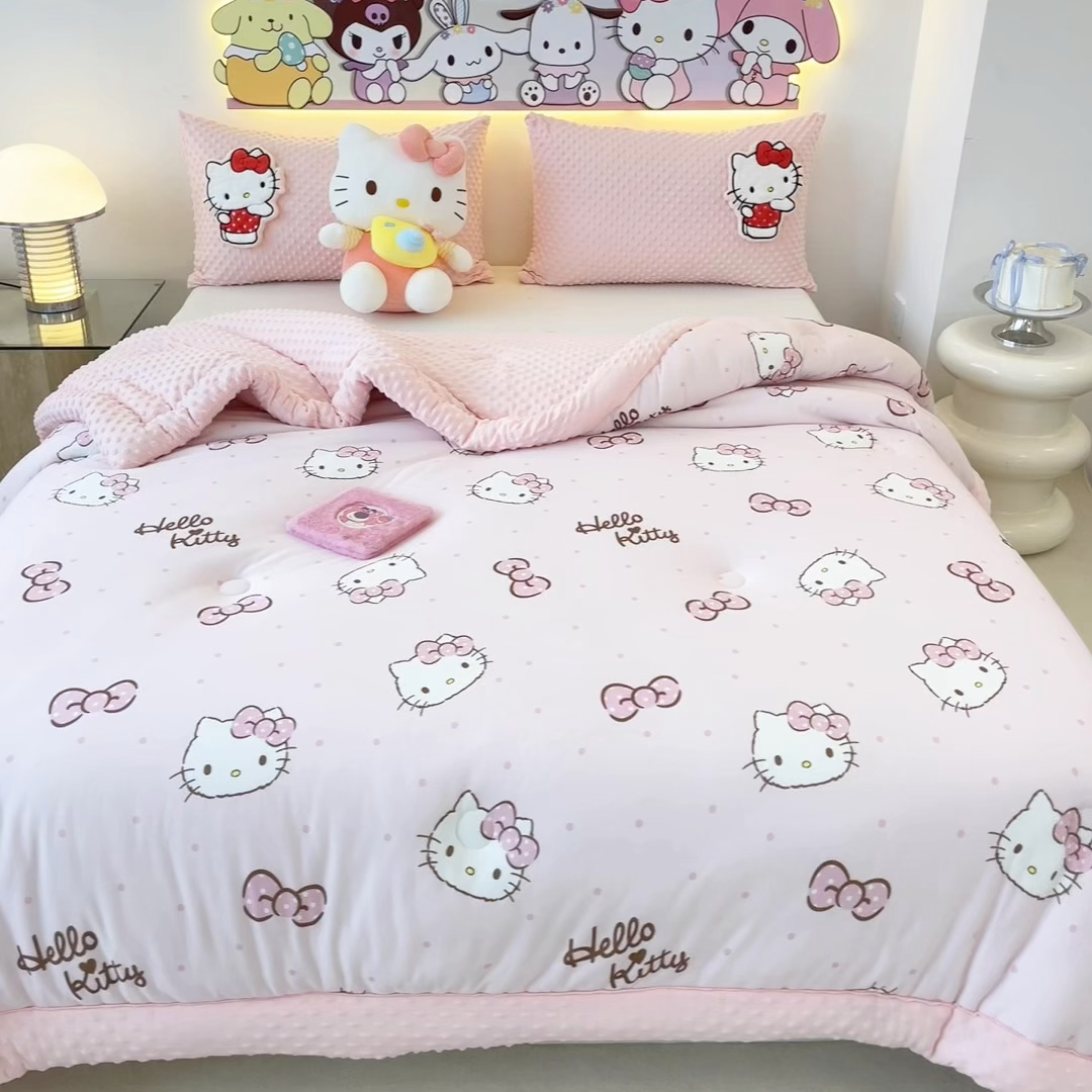 91家纺网 家纺一手货源 找家纺 花满路 2025新款儿童秋冬豆豆被 kitty公主