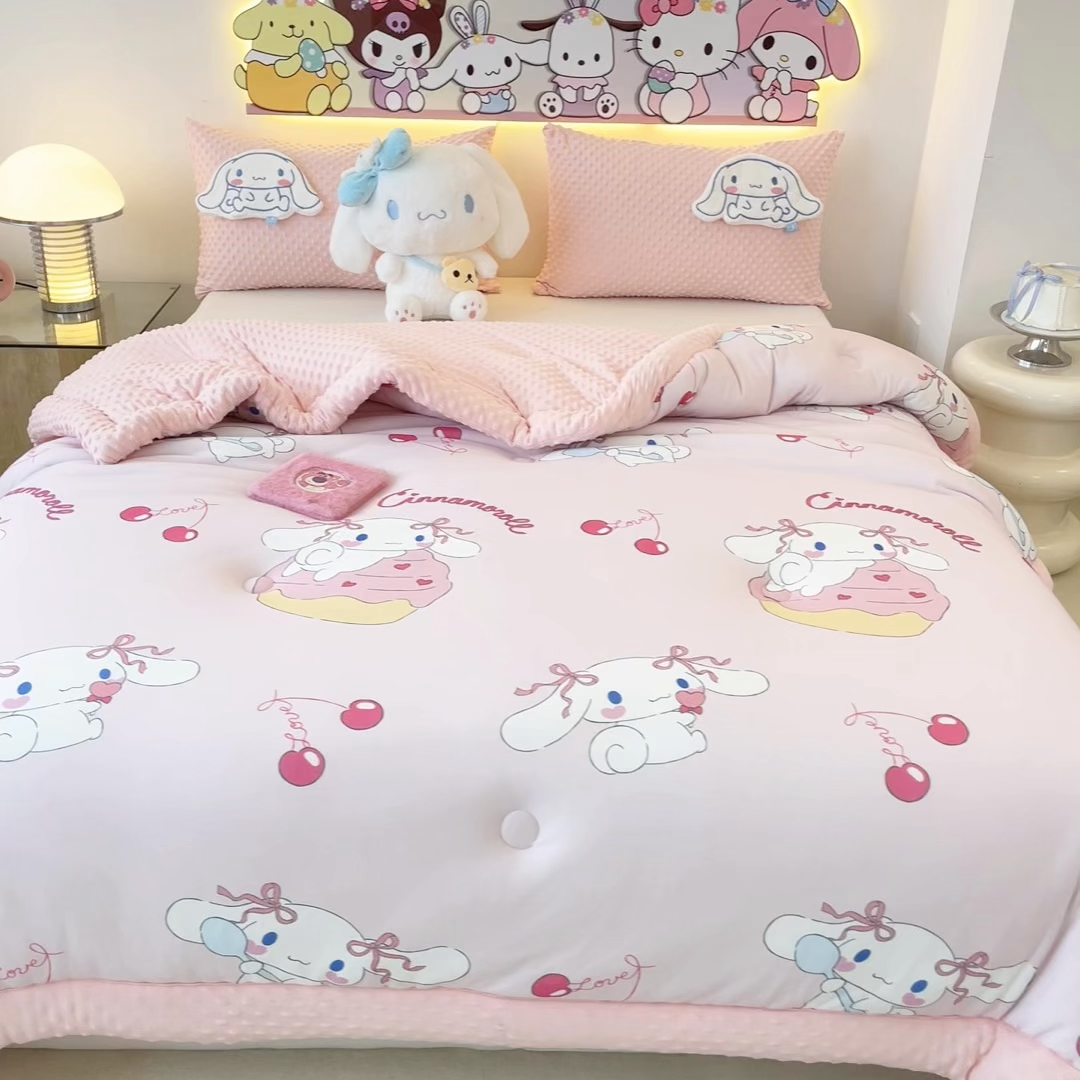 91家纺网 家纺一手货源 找家纺 花满路 2025新款儿童秋冬豆豆被 樱桃大耳狗