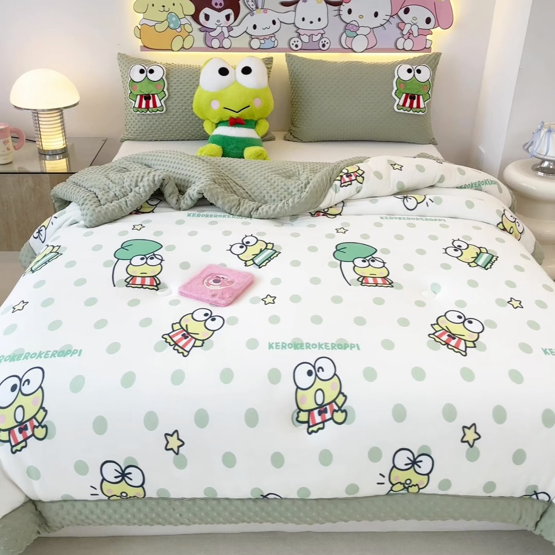 91家纺网 家纺一手货源 找家纺 花满路 2025新款儿童秋冬豆豆被 泡泡大眼蛙