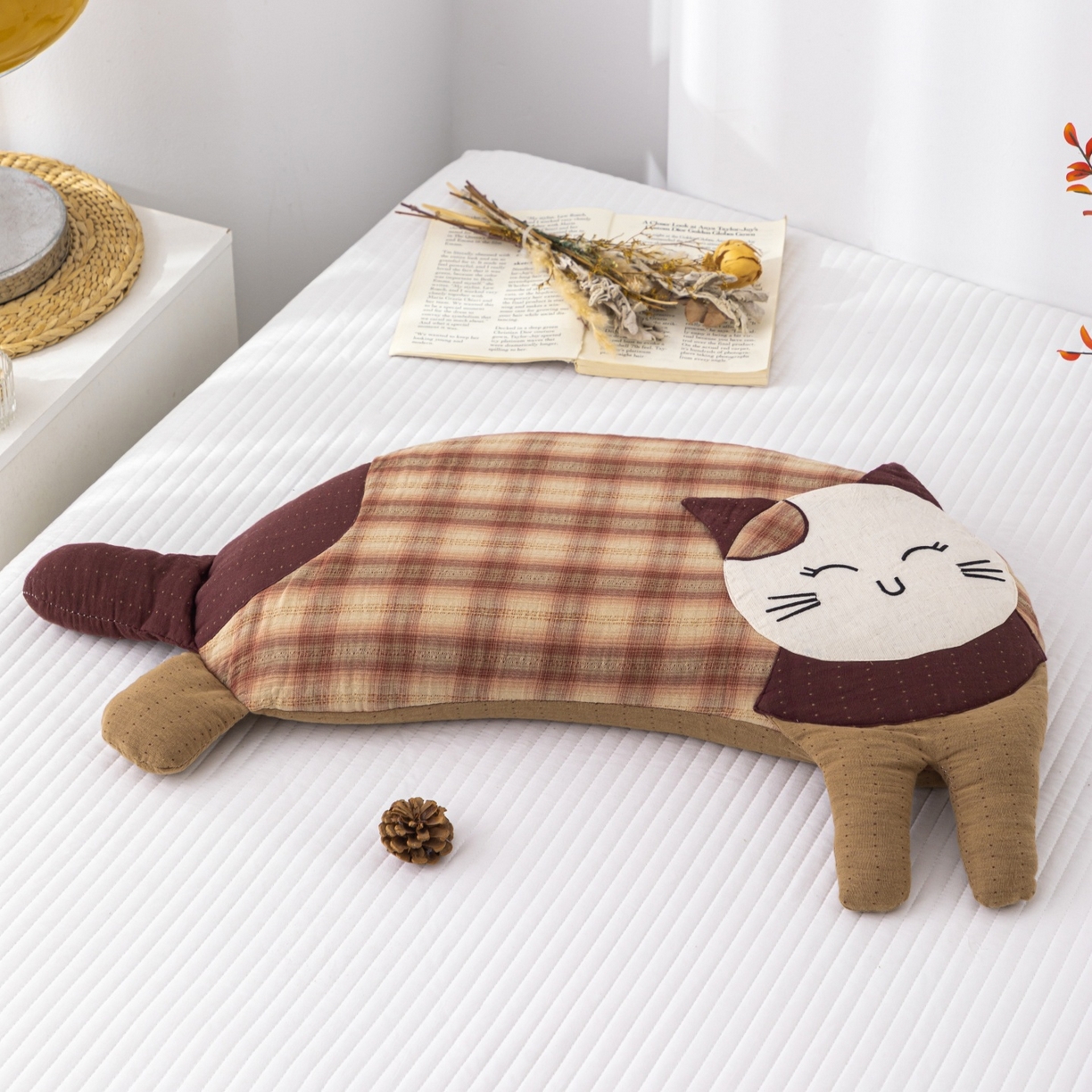 91家纺网 家纺一手货源 找家纺 （总）仁宇枕业 2025新款新品 全棉双层纱格子款象猫猫系列荞麦枕头枕芯