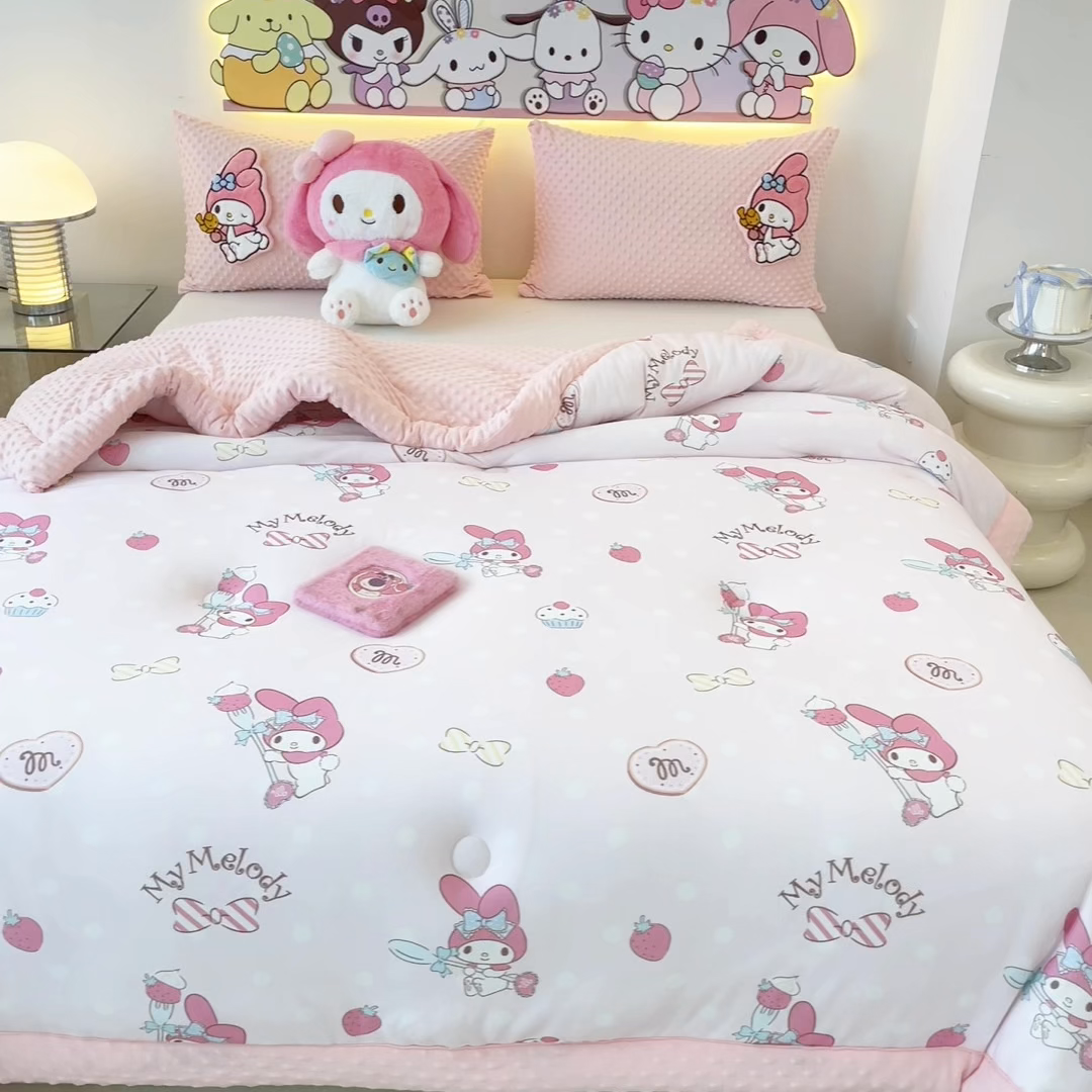 91家纺网 家纺一手货源 找家纺 花满路 2025新款儿童秋冬豆豆被 莓莓美乐蒂