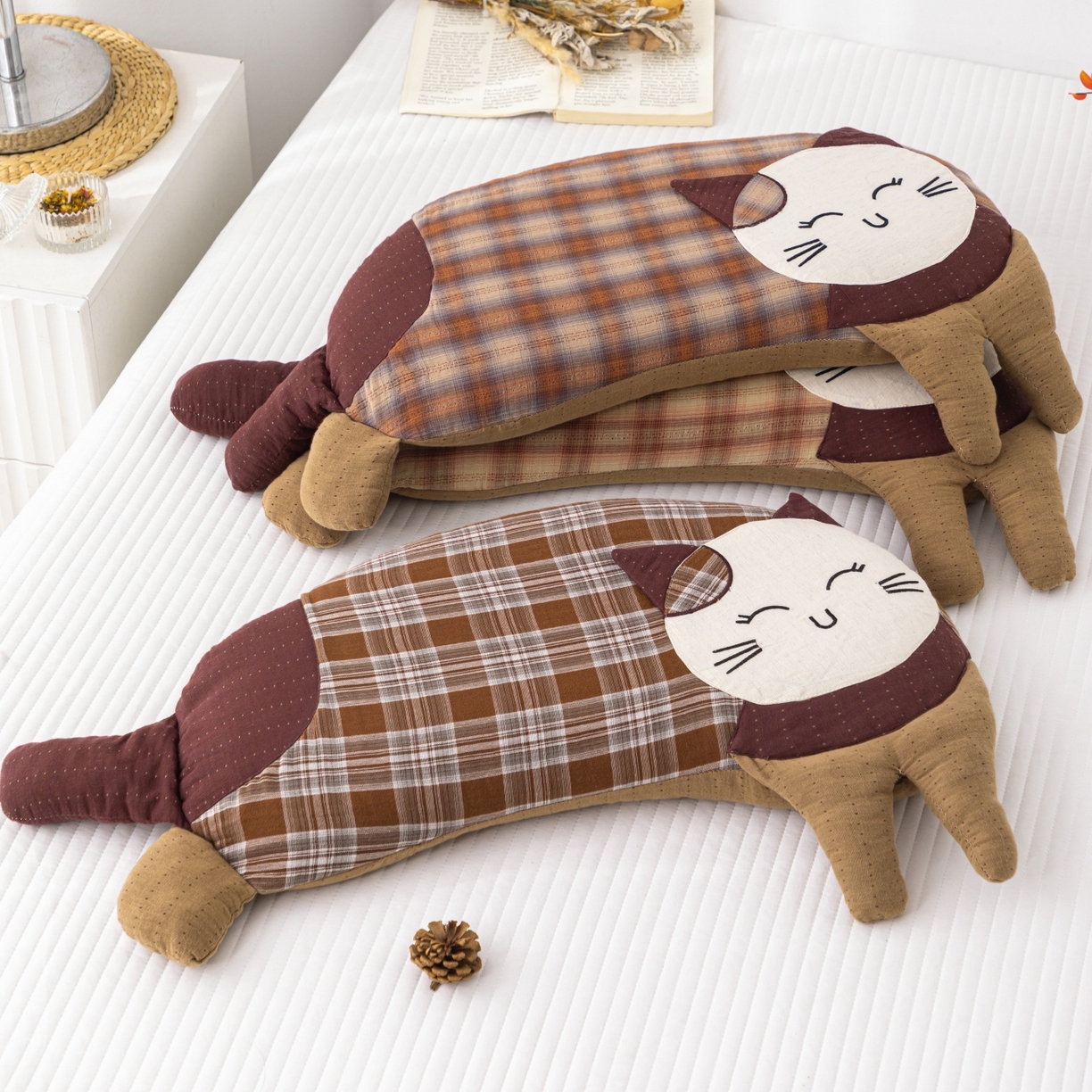 91家纺网 家纺一手货源 找家纺 （总）仁宇枕业 2025新款新品 全棉双层纱格子款象猫猫系列荞麦枕头枕芯