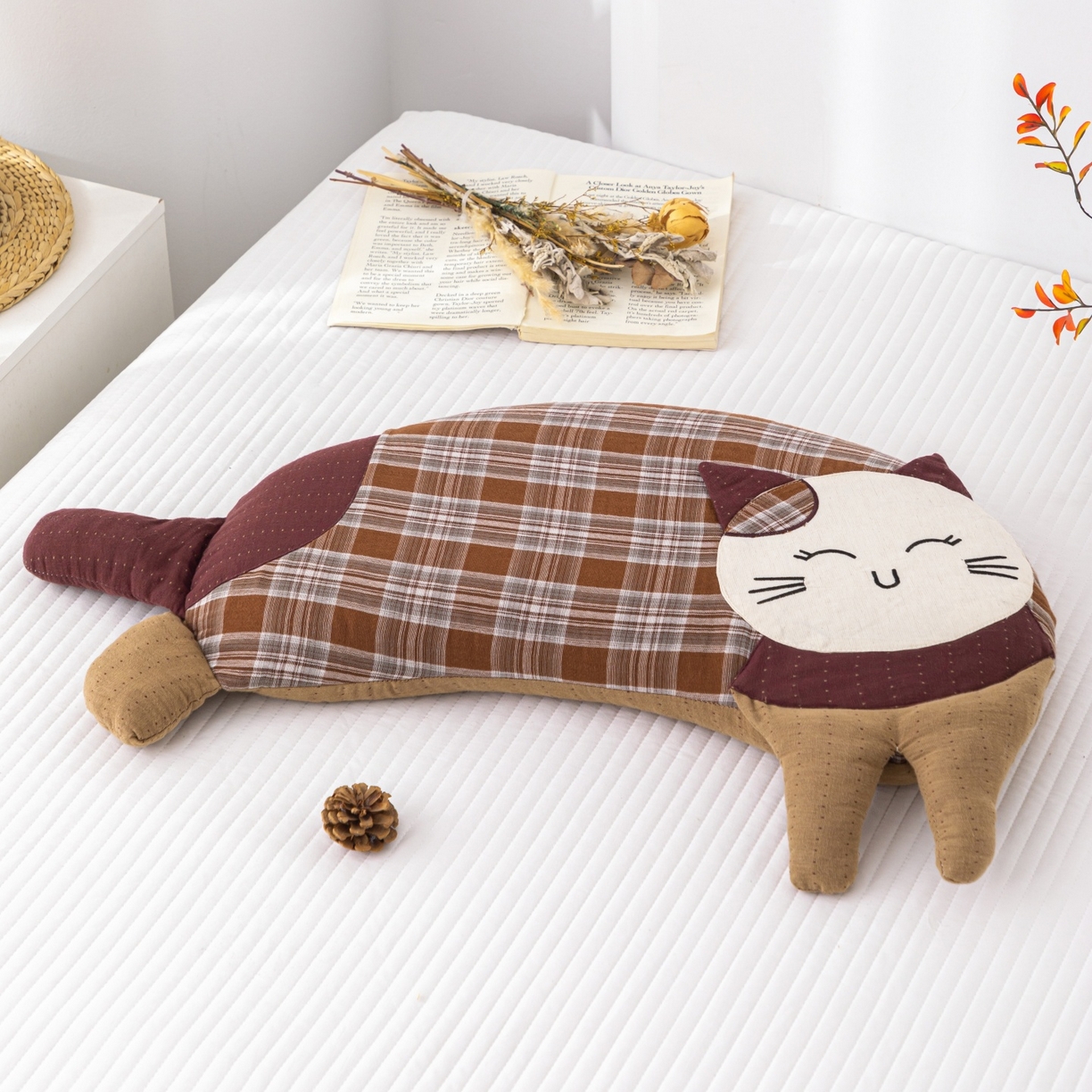 91家纺网 家纺一手货源 找家纺 （总）仁宇枕业 2025新款新品 全棉双层纱格子款象猫猫系列荞麦枕头枕芯