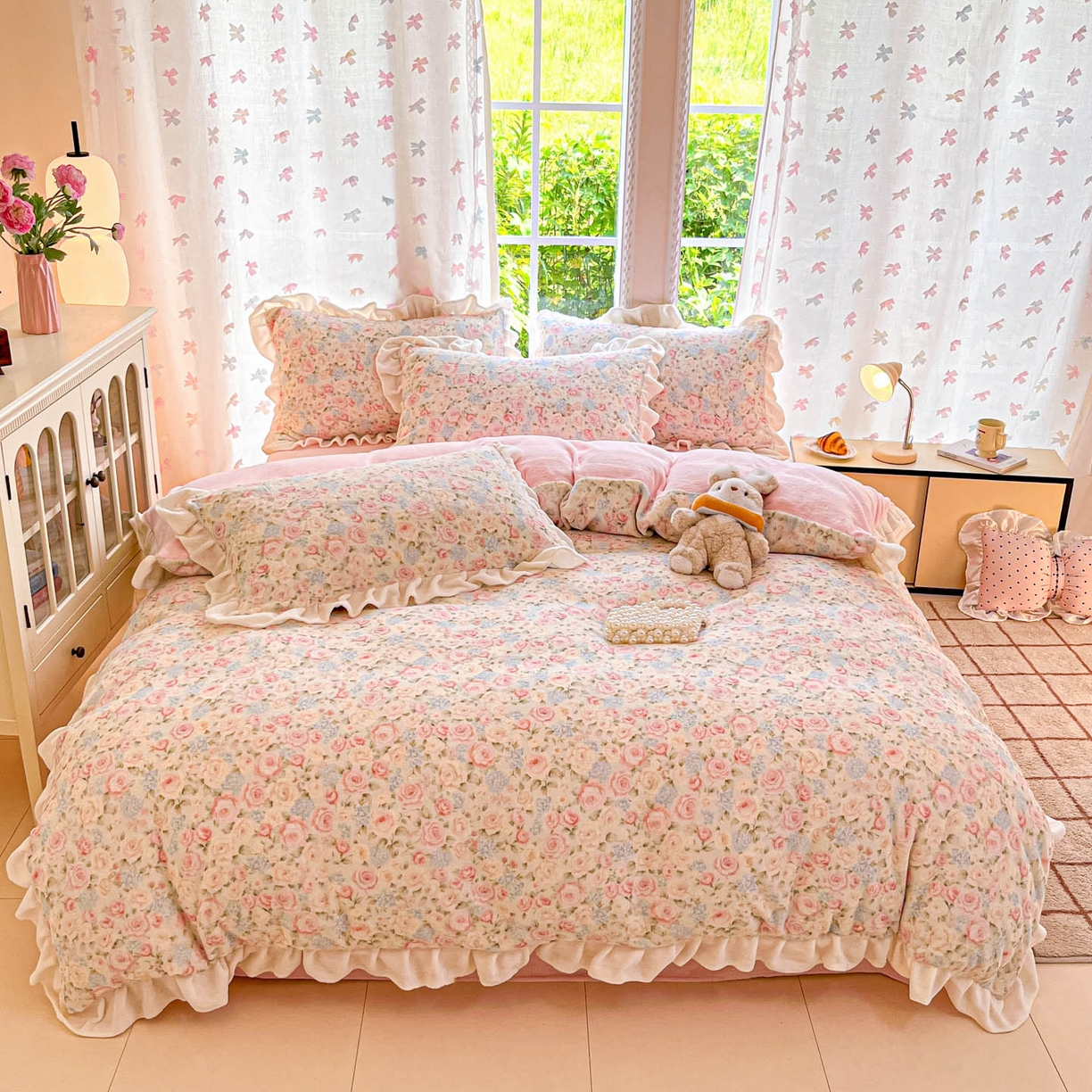 91家纺网 家纺一手货源 找家纺 （总）慕澄家居 2025新款花边款牛奶绒印花四件套