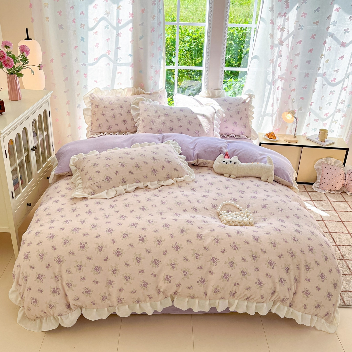 91家纺网 家纺一手货源 找家纺 （总）慕澄家居 2025新款花边款牛奶绒印花四件套