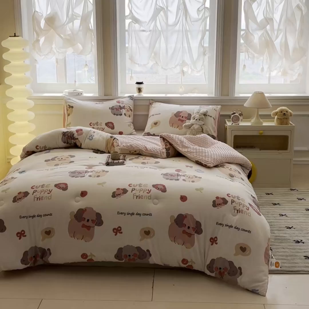 91家纺网 家纺一手货源 找家纺 （总）盛秋家纺 2025新款A类水洗棉水晶绒豆豆被被子被芯