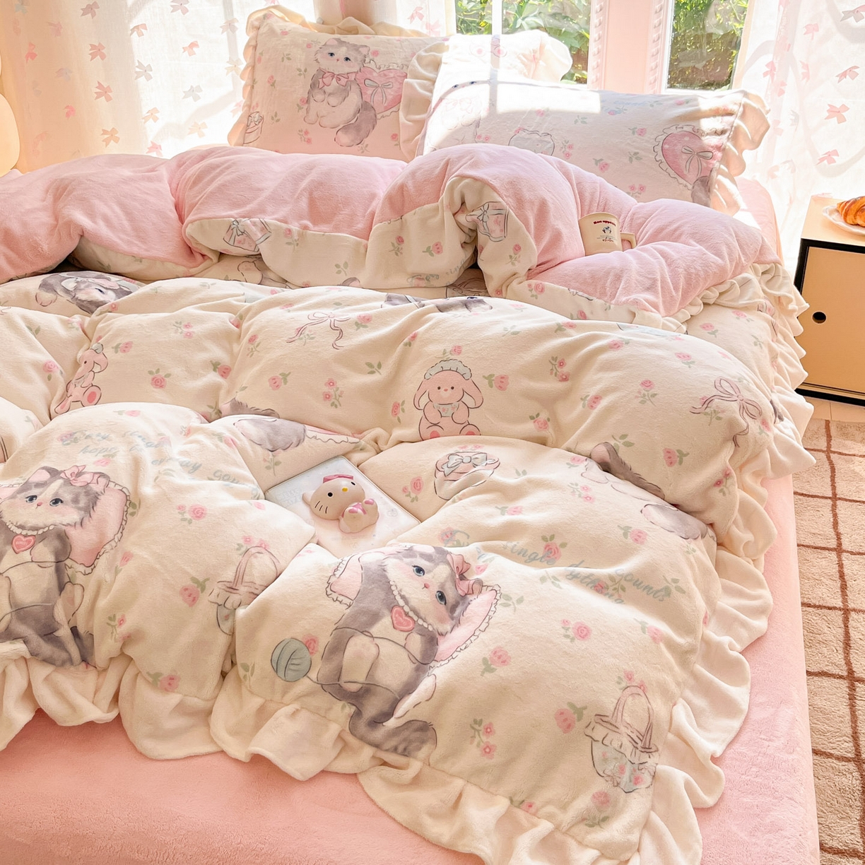 91家纺网 家纺一手货源 找家纺 （总）慕澄家居 2025新款花边款牛奶绒印花四件套