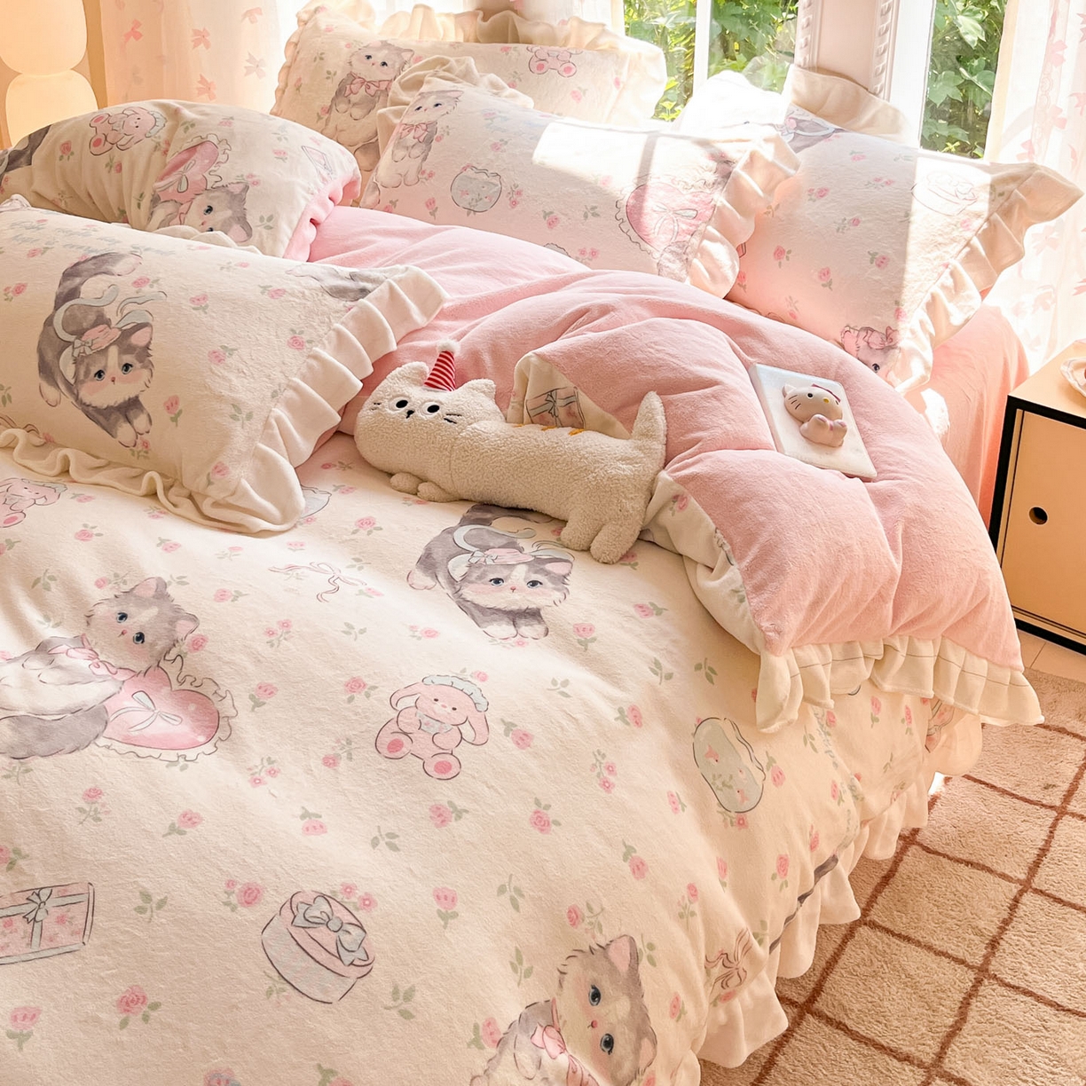 91家纺网 家纺一手货源 找家纺 （总）慕澄家居 2025新款花边款牛奶绒印花四件套