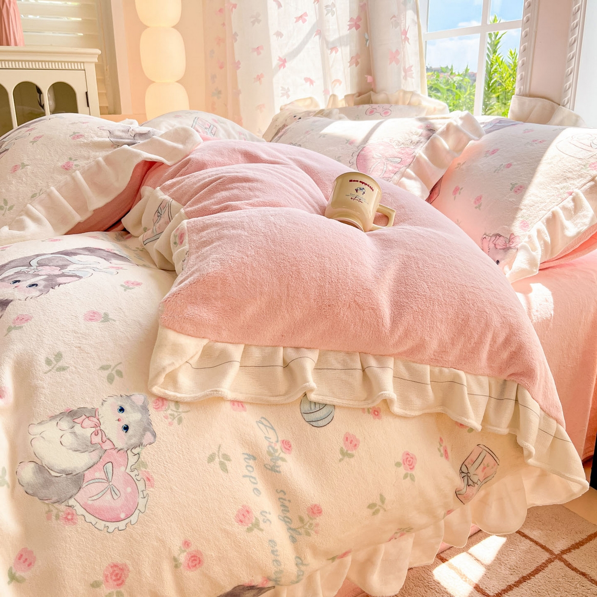 91家纺网 家纺一手货源 找家纺 （总）慕澄家居 2025新款花边款牛奶绒印花四件套