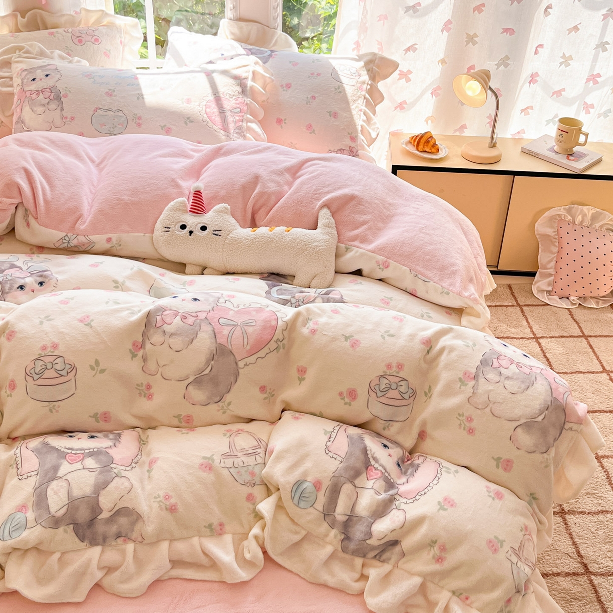 91家纺网 家纺一手货源 找家纺 （总）慕澄家居 2025新款花边款牛奶绒印花四件套