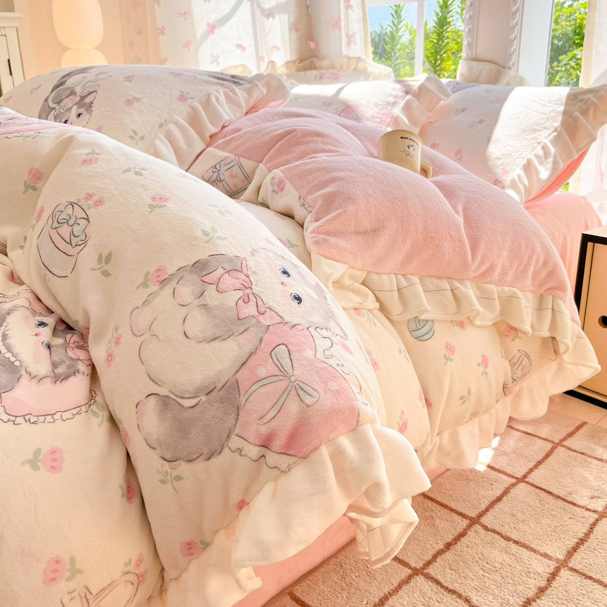 91家纺网 家纺一手货源 找家纺 （总）慕澄家居 2025新款花边款牛奶绒印花四件套