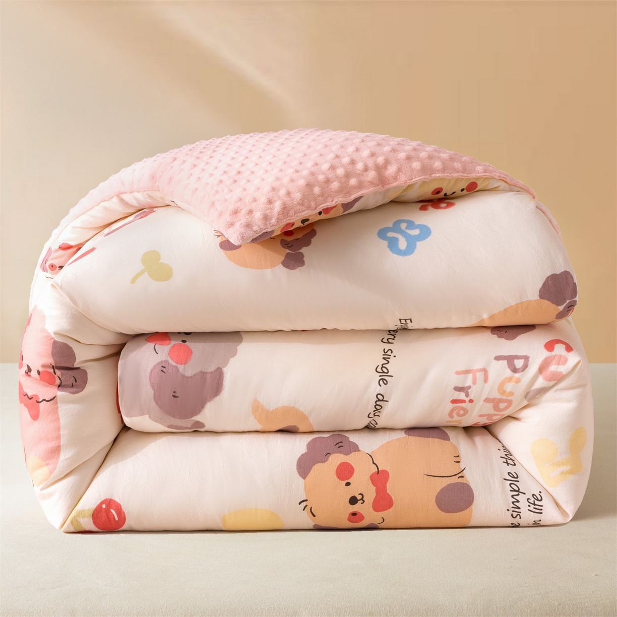 盛秋家纺 2025新款A类水洗棉水晶绒豆豆被被子被芯 情侣猫+蝴蝶粉