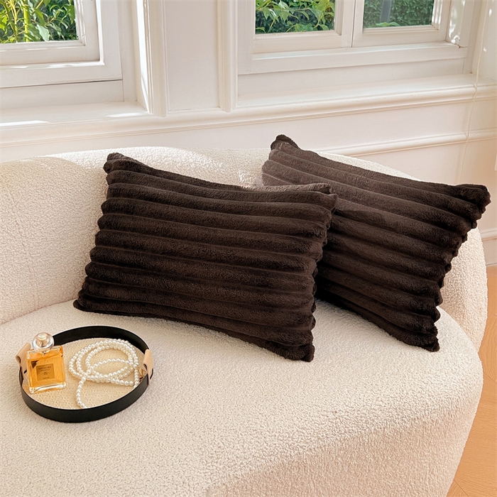 圣比熊 2025新款法莱绒抱枕套法兰绒枕套宿舍枕芯套兔毛绒30x50枕头套-抽条 法莱绒抽条-咖啡色