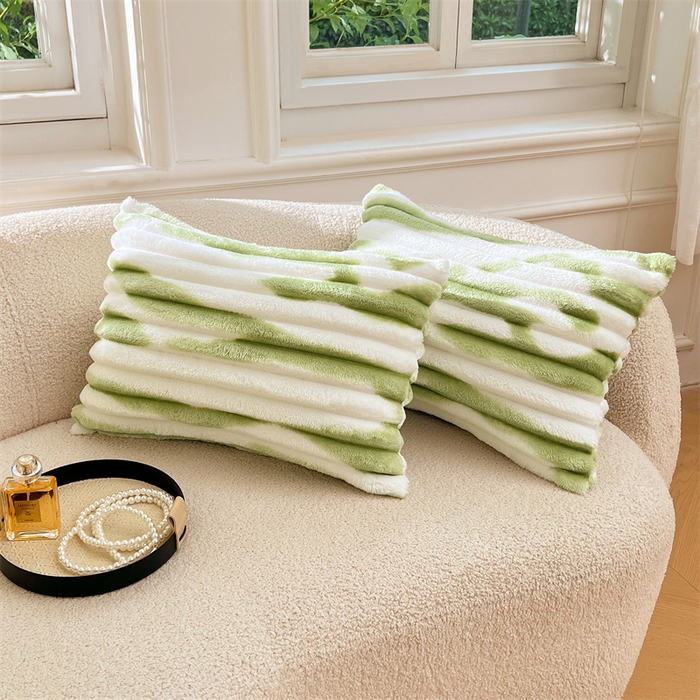 圣比熊 2025新款法莱绒抱枕套法兰绒枕套宿舍枕芯套兔毛绒30x50枕头套-抽条 法莱绒抽条-梦幻果绿