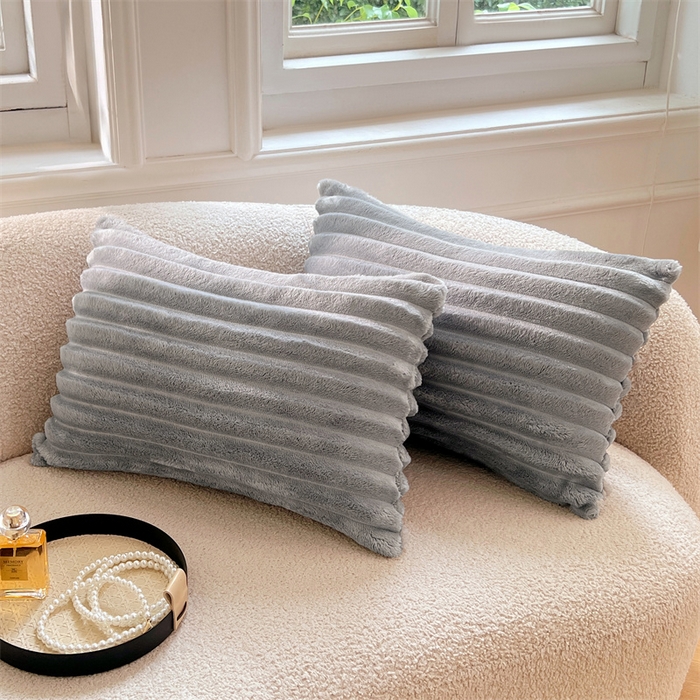 圣比熊 2025新款法莱绒抱枕套法兰绒枕套宿舍枕芯套兔毛绒30x50枕头套-抽条 法莱绒抽条-烟雨灰