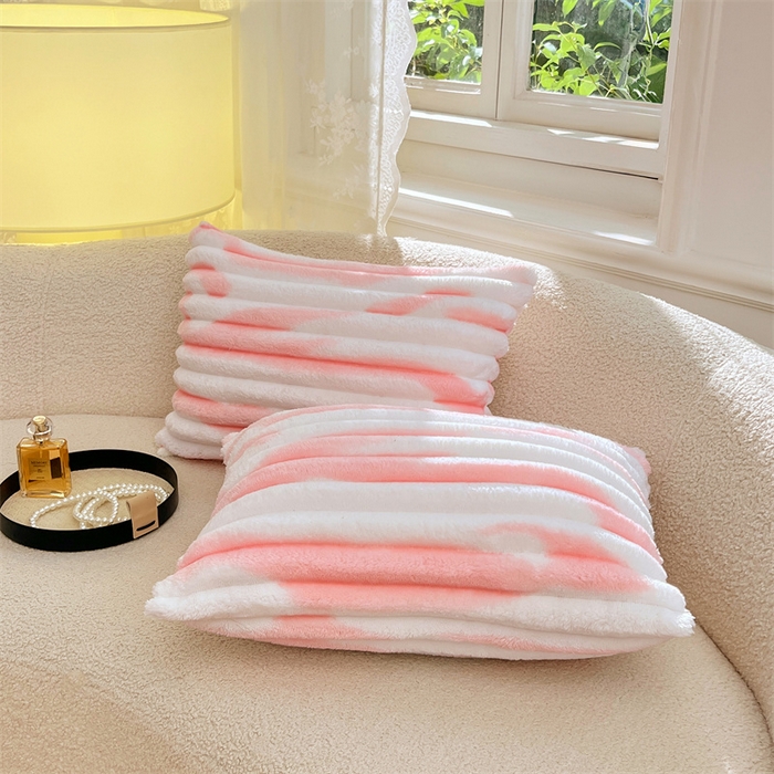 91家纺网 家纺一手货源 找家纺 圣比熊 2025新款法莱绒抱枕套法兰绒枕套宿舍枕芯套兔毛绒30x50枕头套-抽条 法莱绒抽条-梦幻樱粉