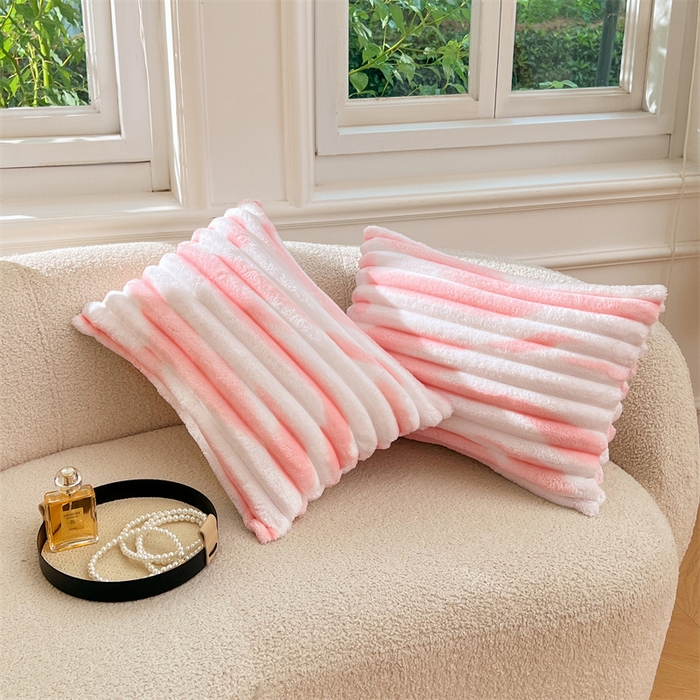 91家纺网 家纺一手货源 找家纺 圣比熊 2025新款法莱绒抱枕套法兰绒枕套宿舍枕芯套兔毛绒30x50枕头套-抽条 法莱绒抽条-梦幻樱粉