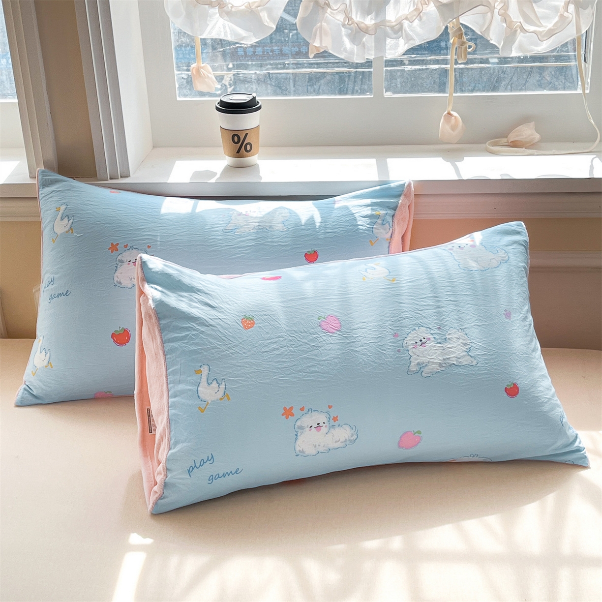 91家纺网 家纺一手货源 找家纺 盛秋家纺 2025新款A类水洗棉水晶绒豆豆被被子被芯 甜心猫+蝴蝶粉