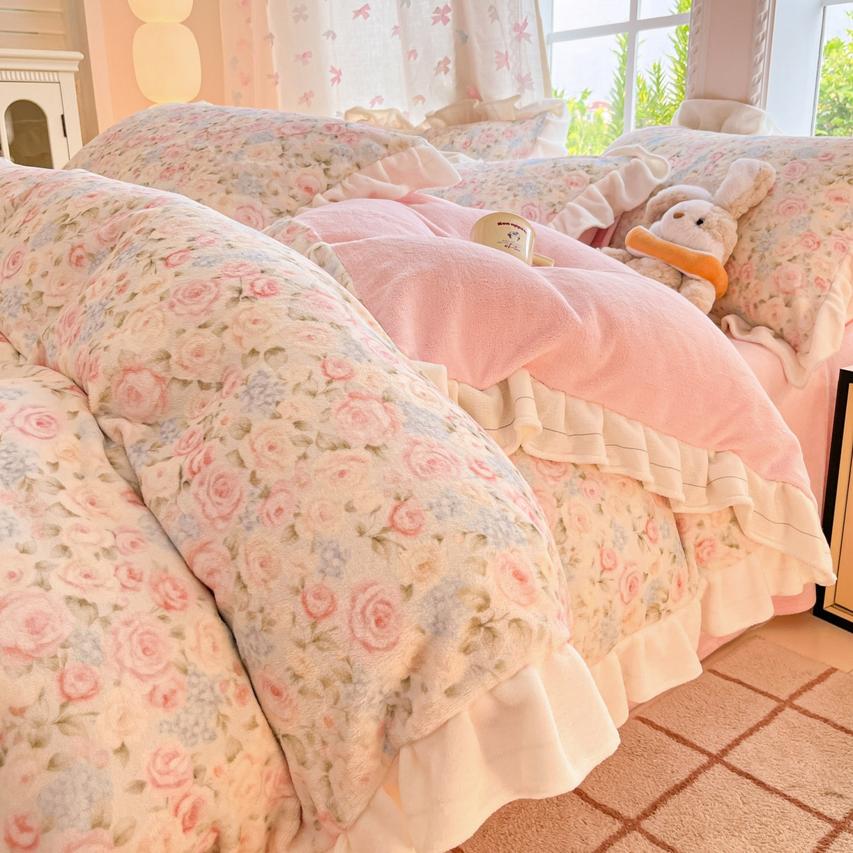 91家纺网 家纺一手货源 找家纺 慕澄家居 2025新款花边款牛奶绒印花四件套 花边款-繁花