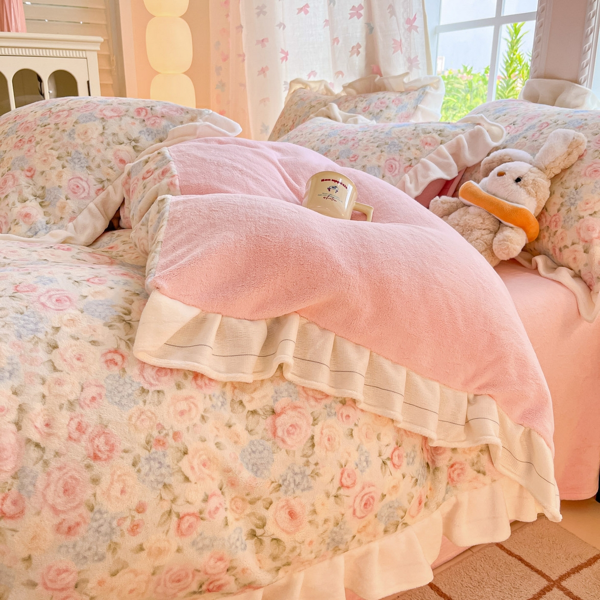 91家纺网 家纺一手货源 找家纺 慕澄家居 2025新款花边款牛奶绒印花四件套 花边款-繁花