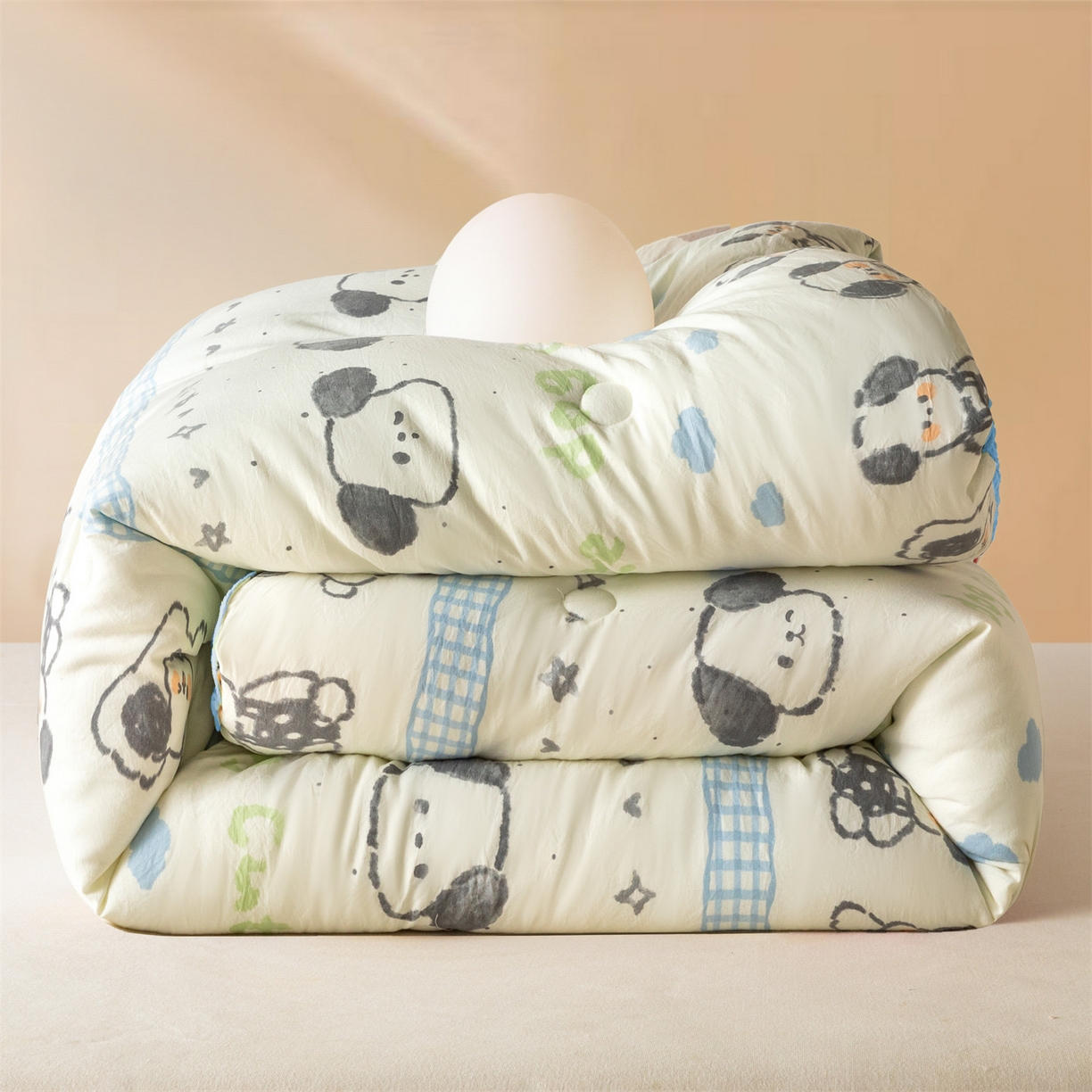 91家纺网 家纺一手货源 找家纺 盛秋家纺 2025新款A类水洗棉水晶绒豆豆被被子被芯 欢乐狗+水蓝