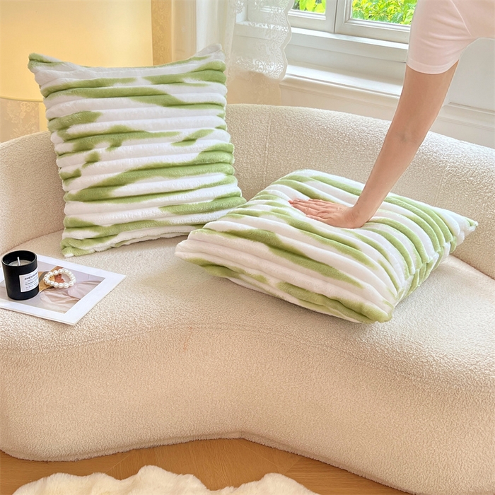 圣比熊 2025新款法莱绒抱枕套法兰绒枕套宿舍枕芯套兔毛绒枕头套-抽条 法莱绒抽条-梦幻果绿