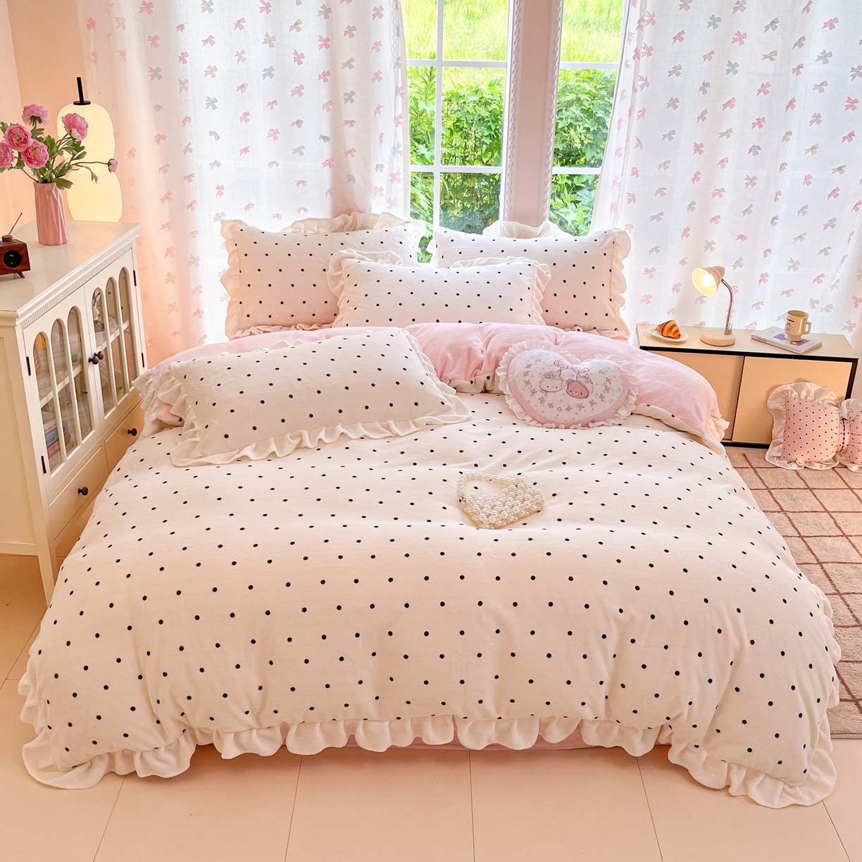 慕澄家居 2025新款花边款牛奶绒印花四件套 花边款-浪漫波点