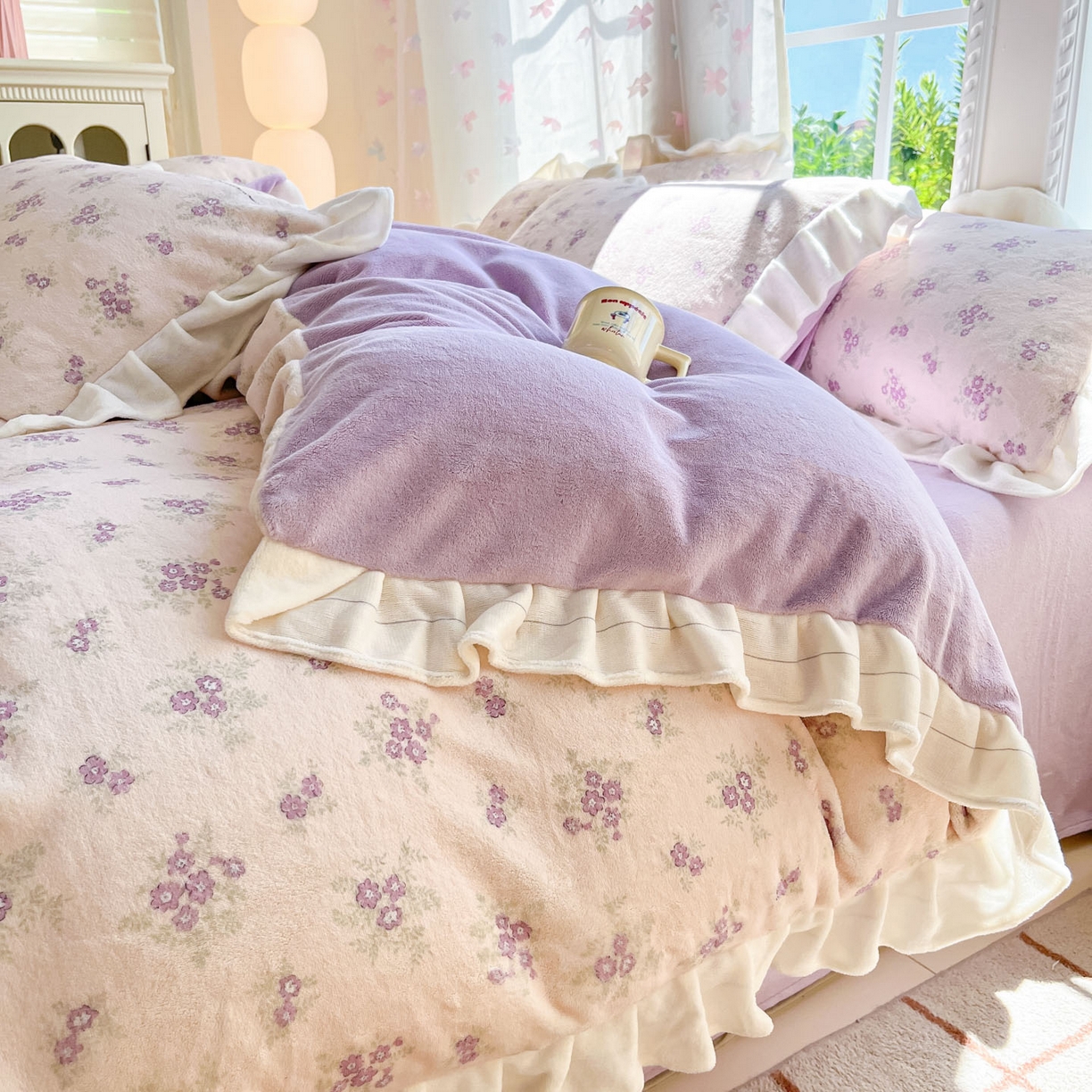 91家纺网 家纺一手货源 找家纺 慕澄家居 2025新款花边款牛奶绒印花四件套 花边款-梦幻花语