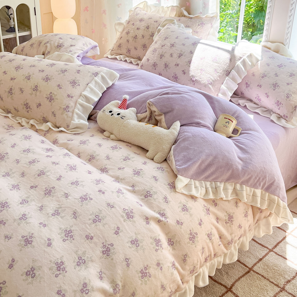 91家纺网 家纺一手货源 找家纺 慕澄家居 2025新款花边款牛奶绒印花四件套 花边款-梦幻花语