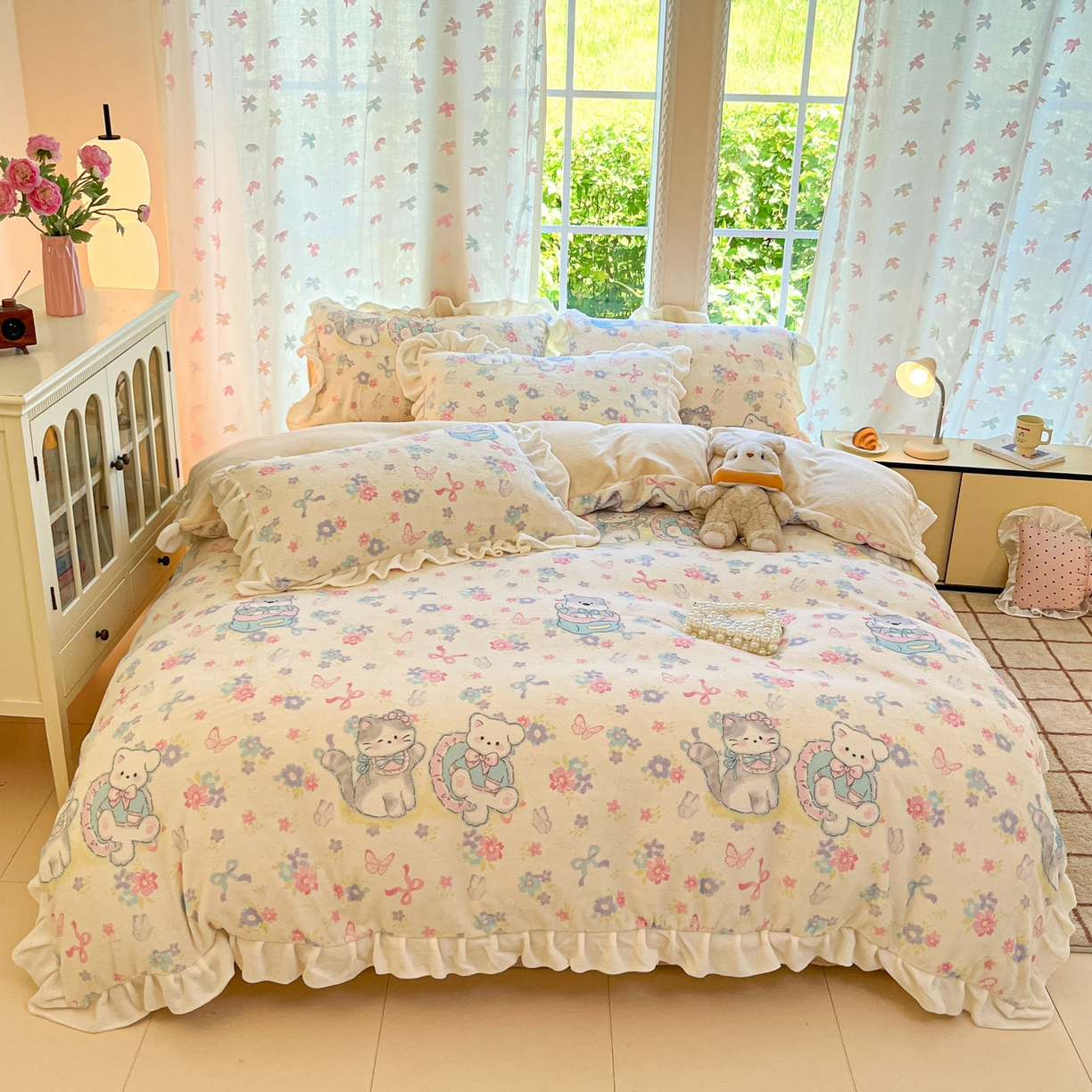 慕澄家居 2025新款花边款牛奶绒印花四件套 花边款-奶奶可爱