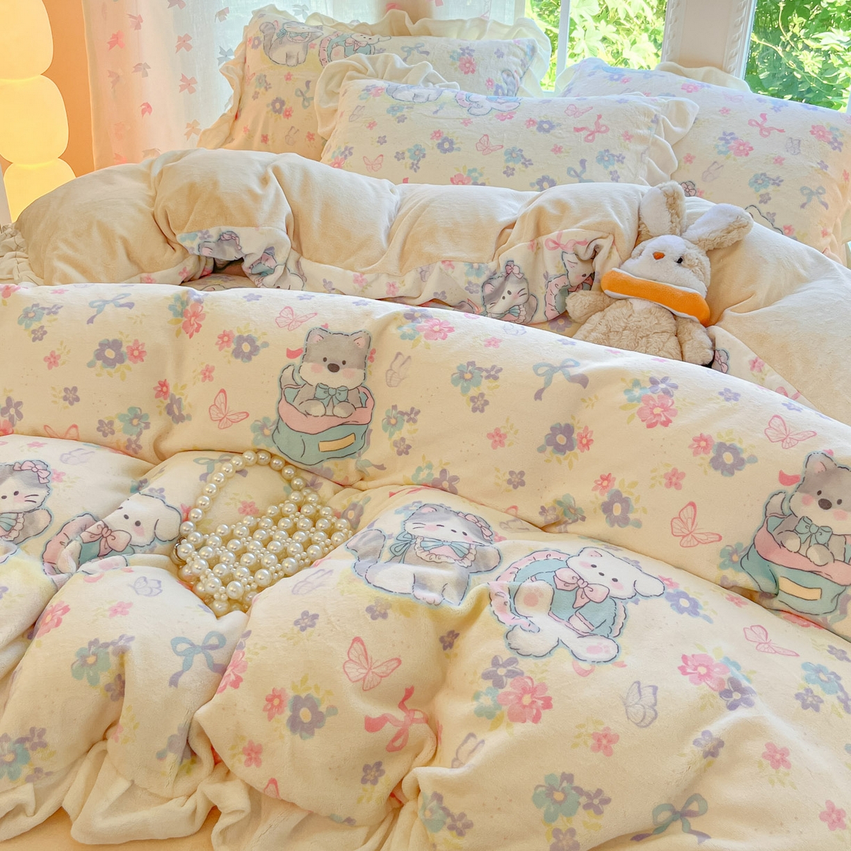 91家纺网 家纺一手货源 找家纺 慕澄家居 2025新款花边款牛奶绒印花四件套 花边款-奶奶可爱