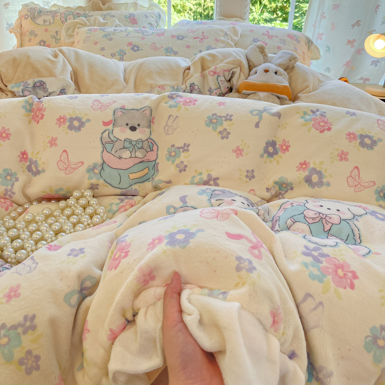 91家纺网 家纺一手货源 找家纺 慕澄家居 2025新款花边款牛奶绒印花四件套 花边款-奶奶可爱