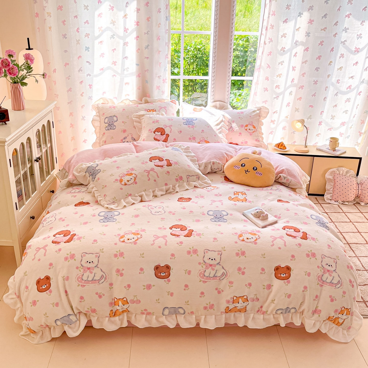 慕澄家居 2025新款花边款牛奶绒印花四件套 花边款-碎花小汪