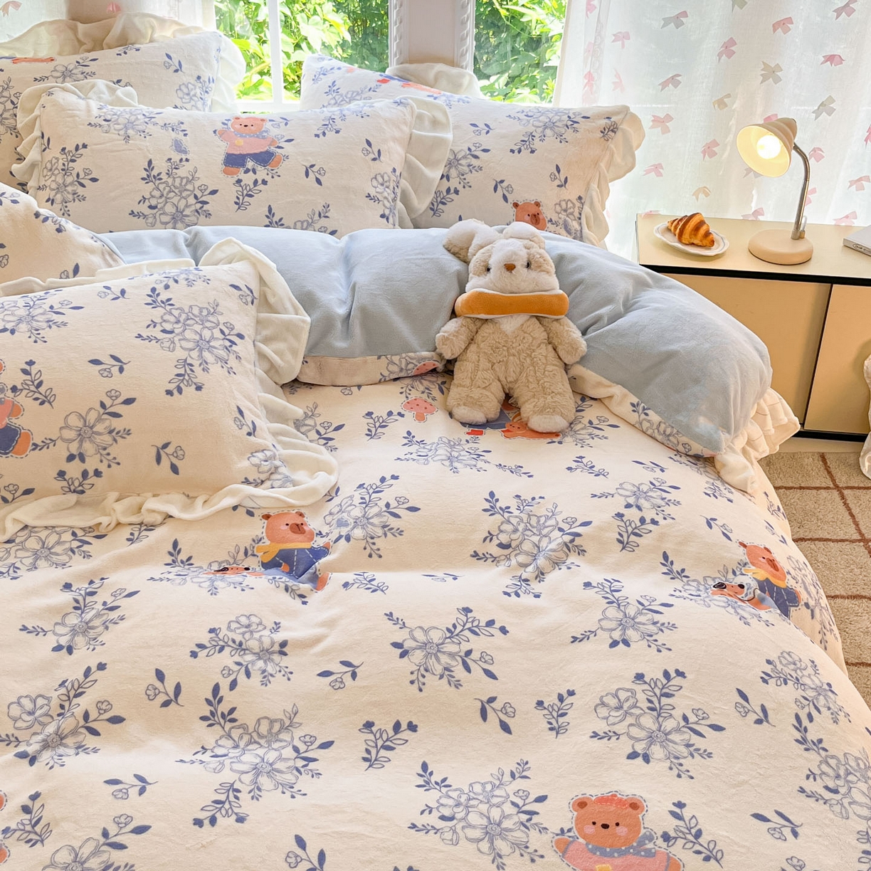 91家纺网 家纺一手货源 找家纺 慕澄家居 2025新款花边款牛奶绒印花四件套 花边款-小美好