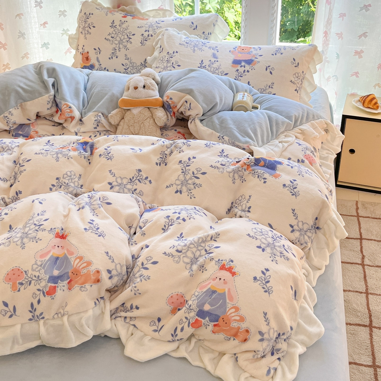 91家纺网 家纺一手货源 找家纺 慕澄家居 2025新款花边款牛奶绒印花四件套 花边款-小美好