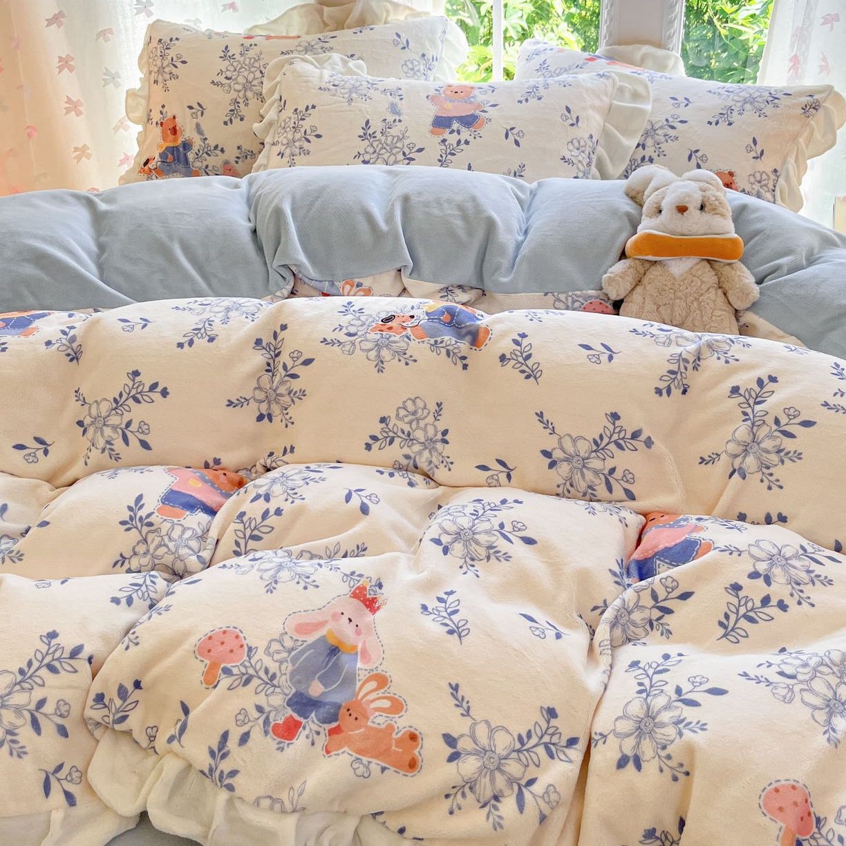 91家纺网 家纺一手货源 找家纺 慕澄家居 2025新款花边款牛奶绒印花四件套 花边款-小美好