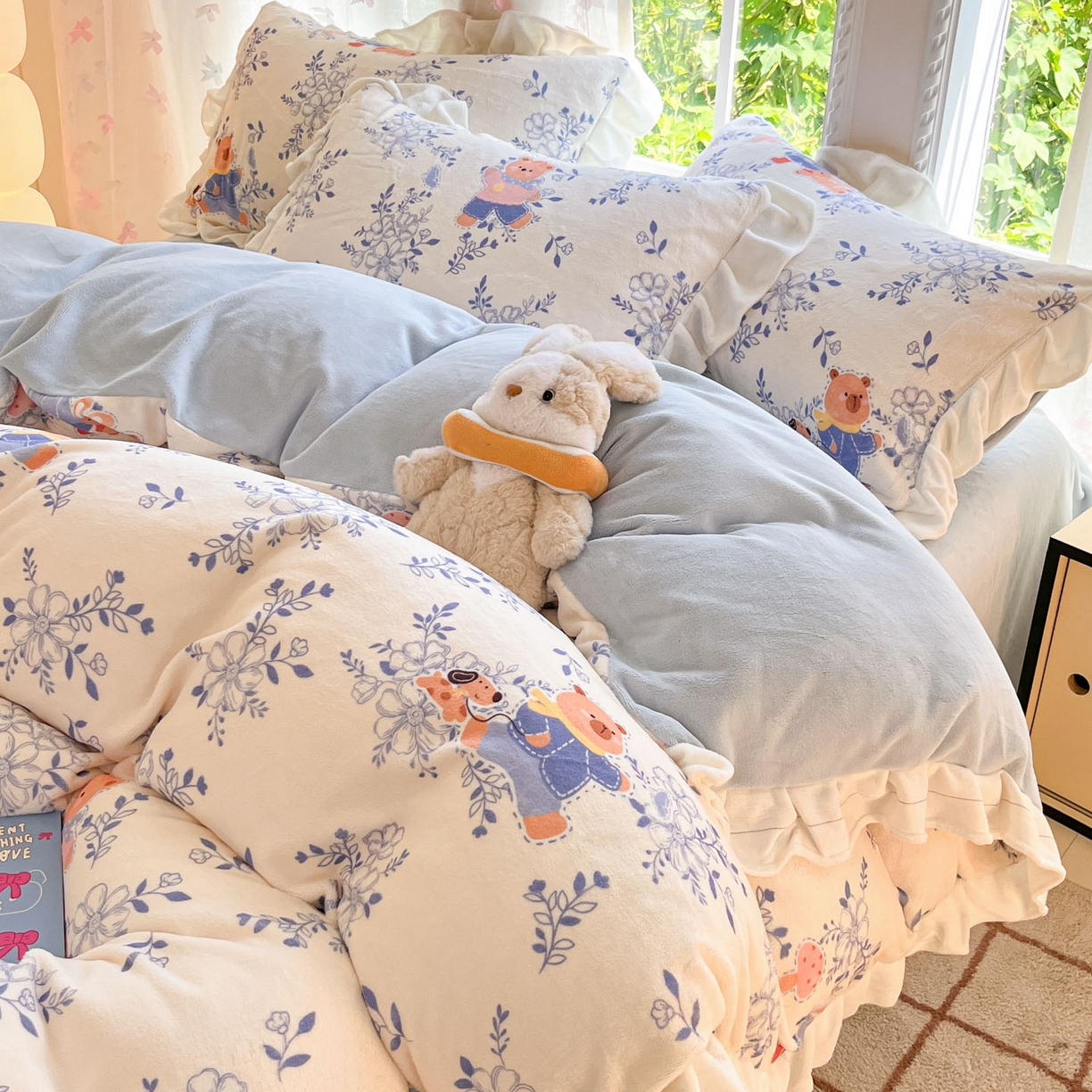 91家纺网 家纺一手货源 找家纺 慕澄家居 2025新款花边款牛奶绒印花四件套 花边款-小美好