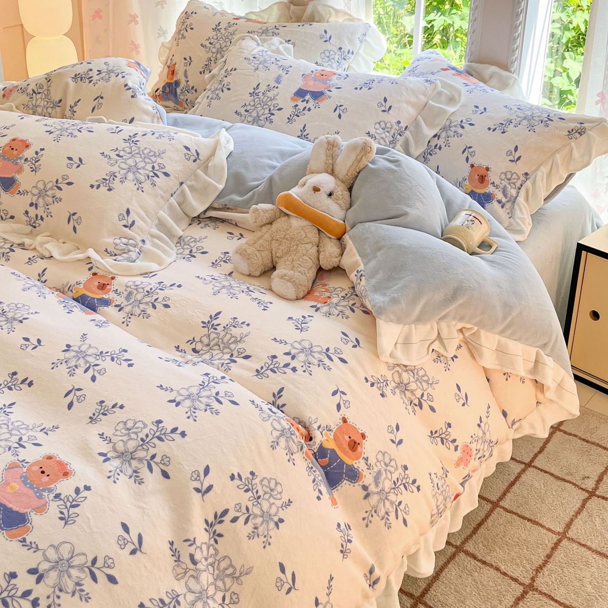 91家纺网 家纺一手货源 找家纺 慕澄家居 2025新款花边款牛奶绒印花四件套 花边款-小美好