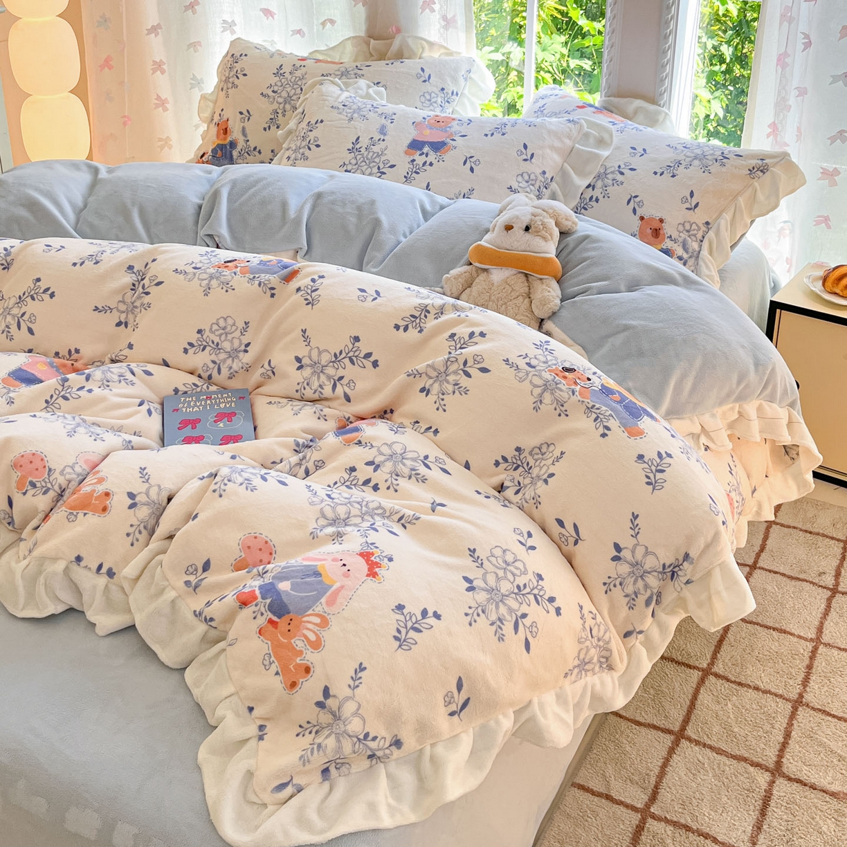 91家纺网 家纺一手货源 找家纺 慕澄家居 2025新款花边款牛奶绒印花四件套 花边款-小美好