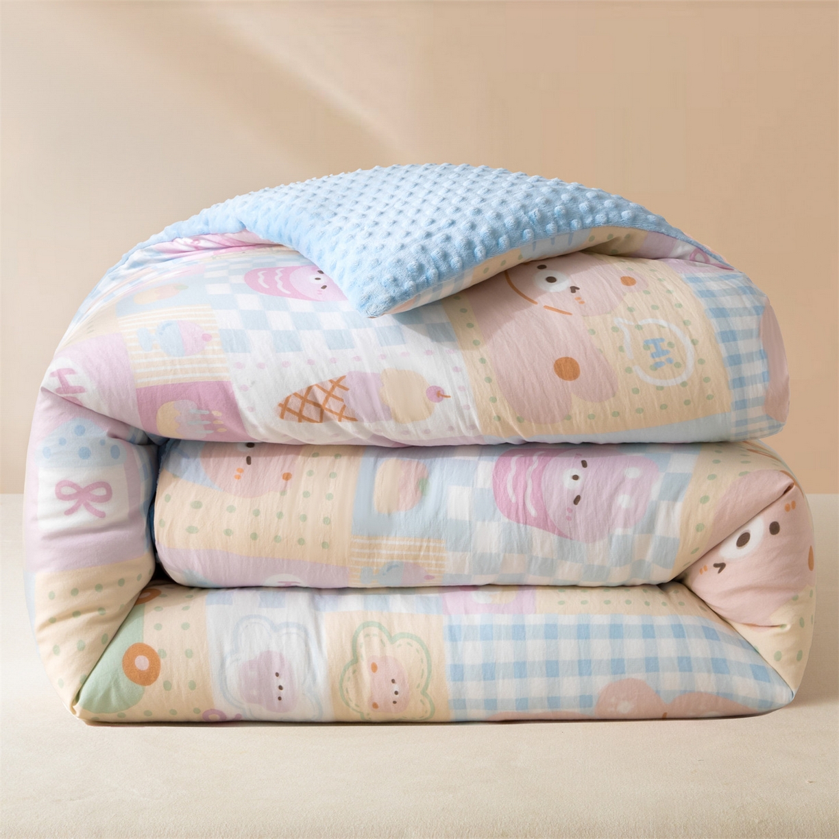 盛秋家纺 2025新款A类水洗棉水晶绒豆豆被被子被芯 萌宠乐园+水蓝